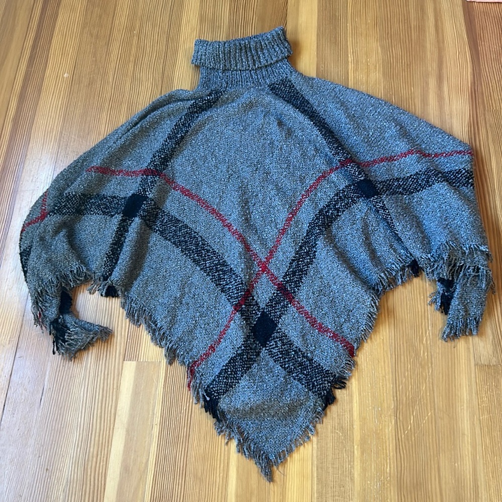 Women’s Plaid Turtleneck Fringe Poncho